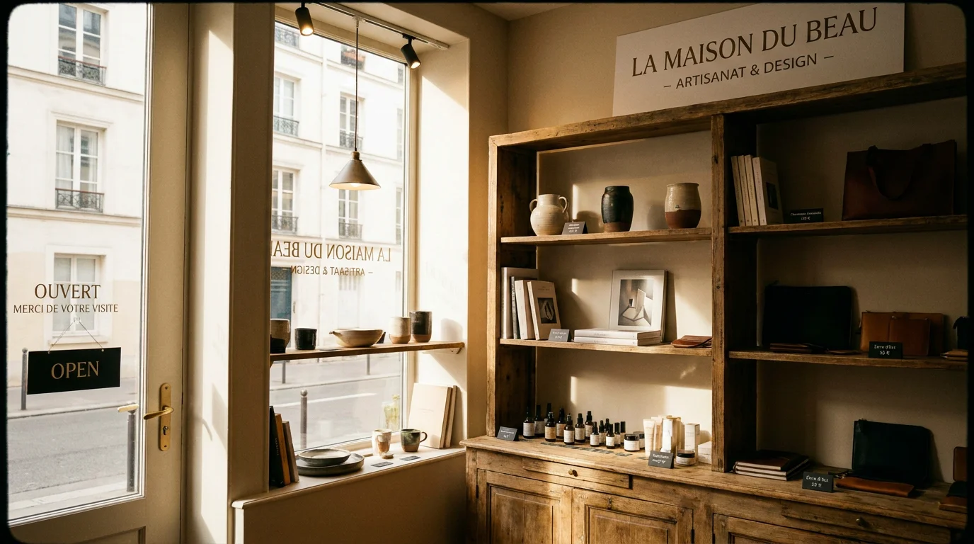 Espace commercial avec un éclairage directionnel soigné mettant en valeur les produits exposés
