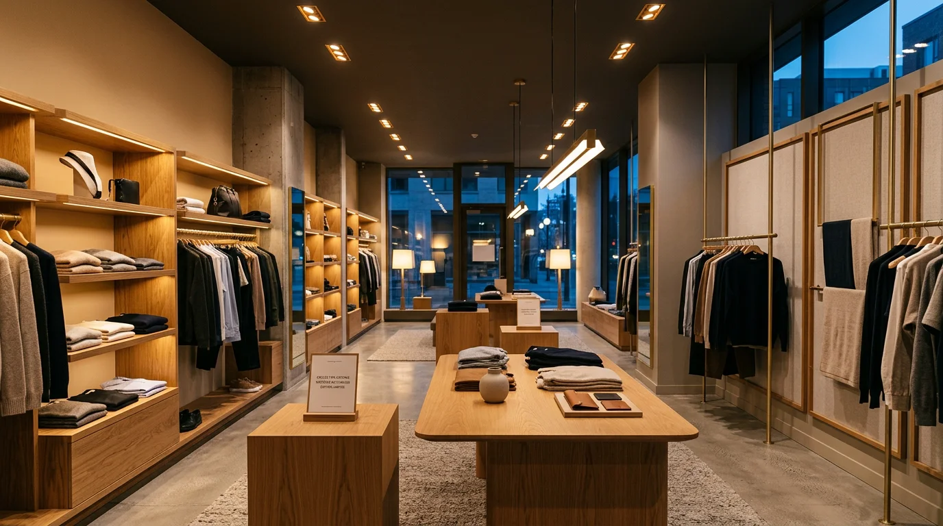 Boutique éclairée par un design lumière durable mettant en valeur les produits