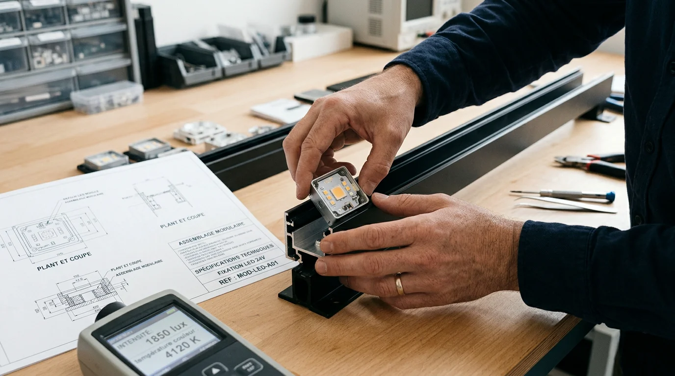 Réglage d'un module LED réparable illustrant une conception lumineuse durable
