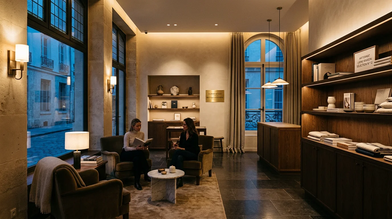 Espace commercial mis en valeur par un éclairage architectural soigné