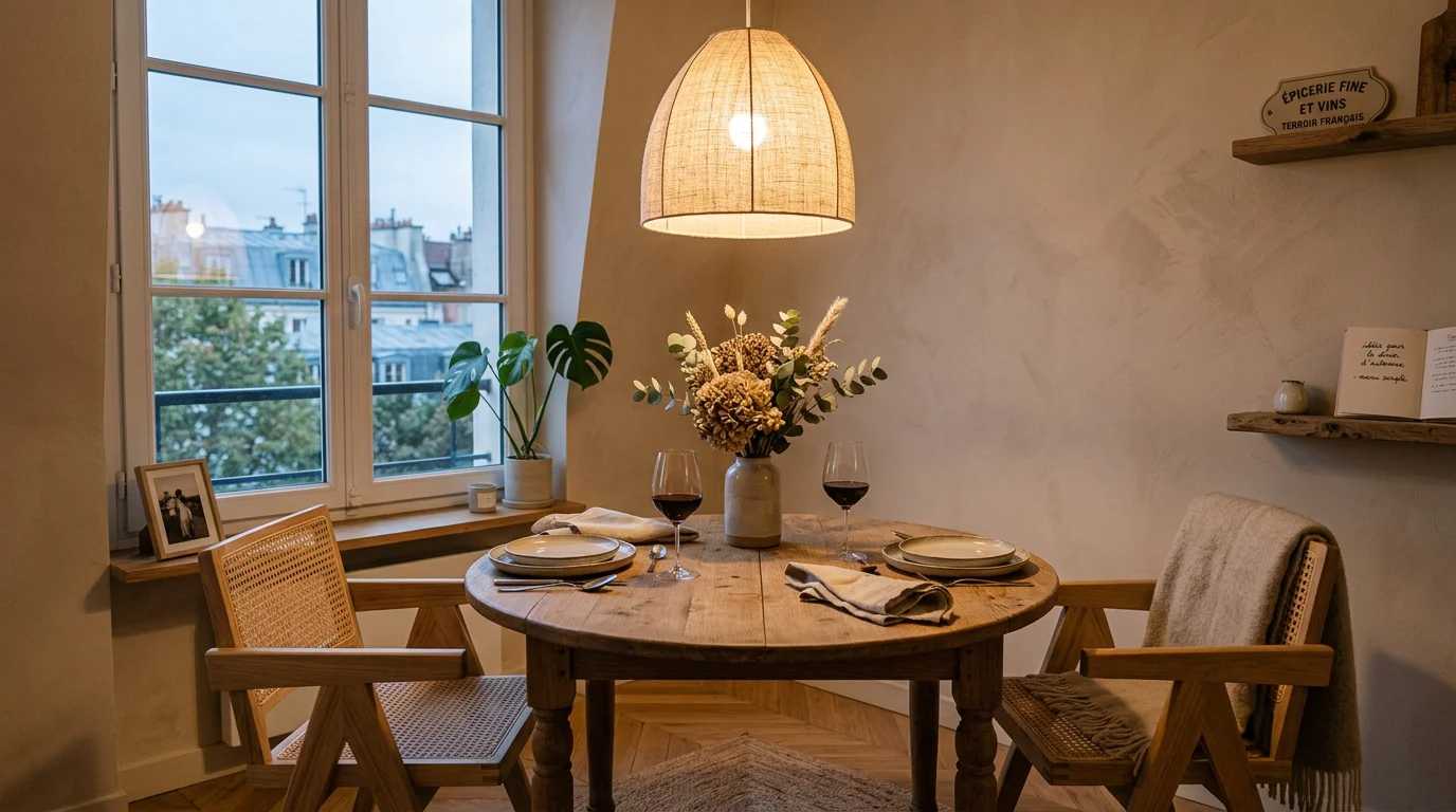 Suspension à lumière chaude réglable au-dessus d'une table de repas