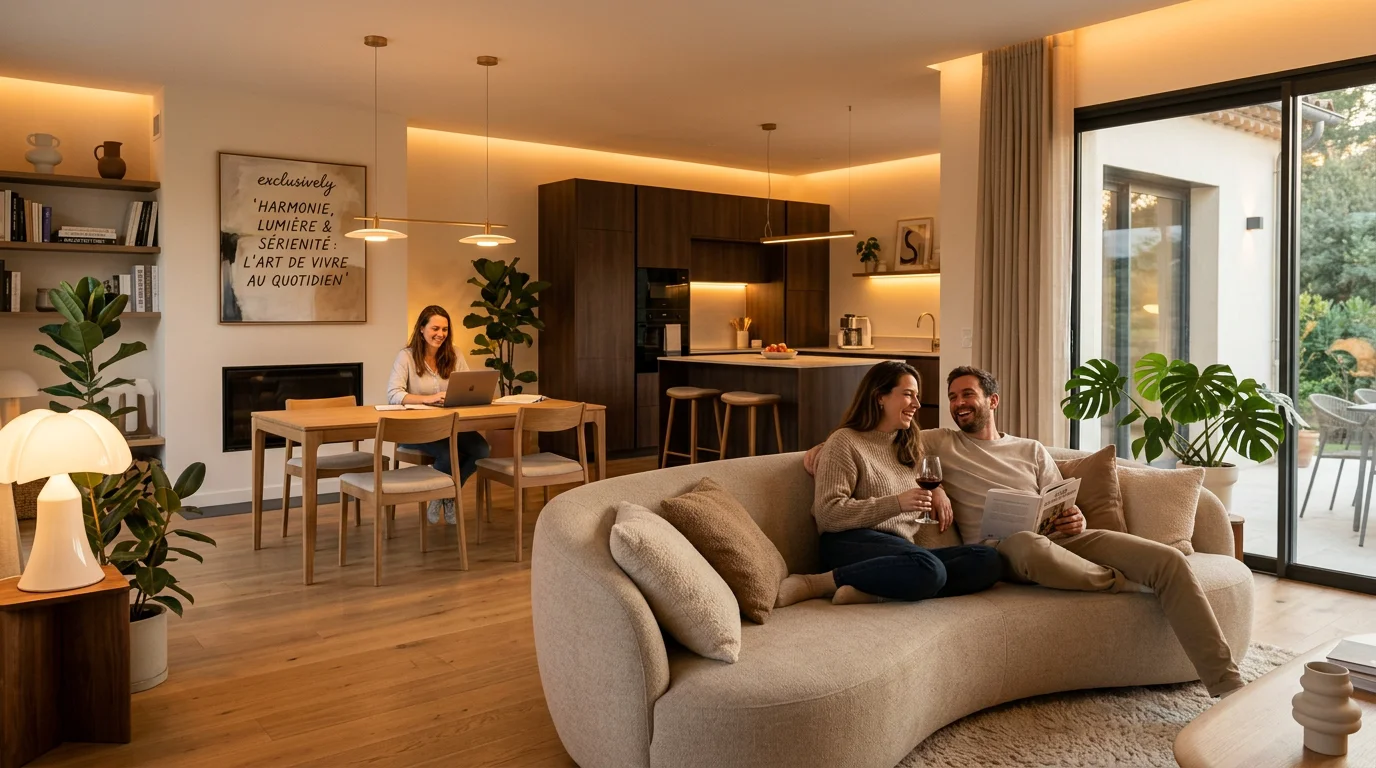 Intérieur contemporain éclairé par un système de lumière connectée