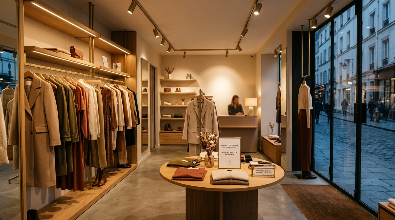 Boutique de mode mise en valeur par un éclairage d'accentuation chaleureux