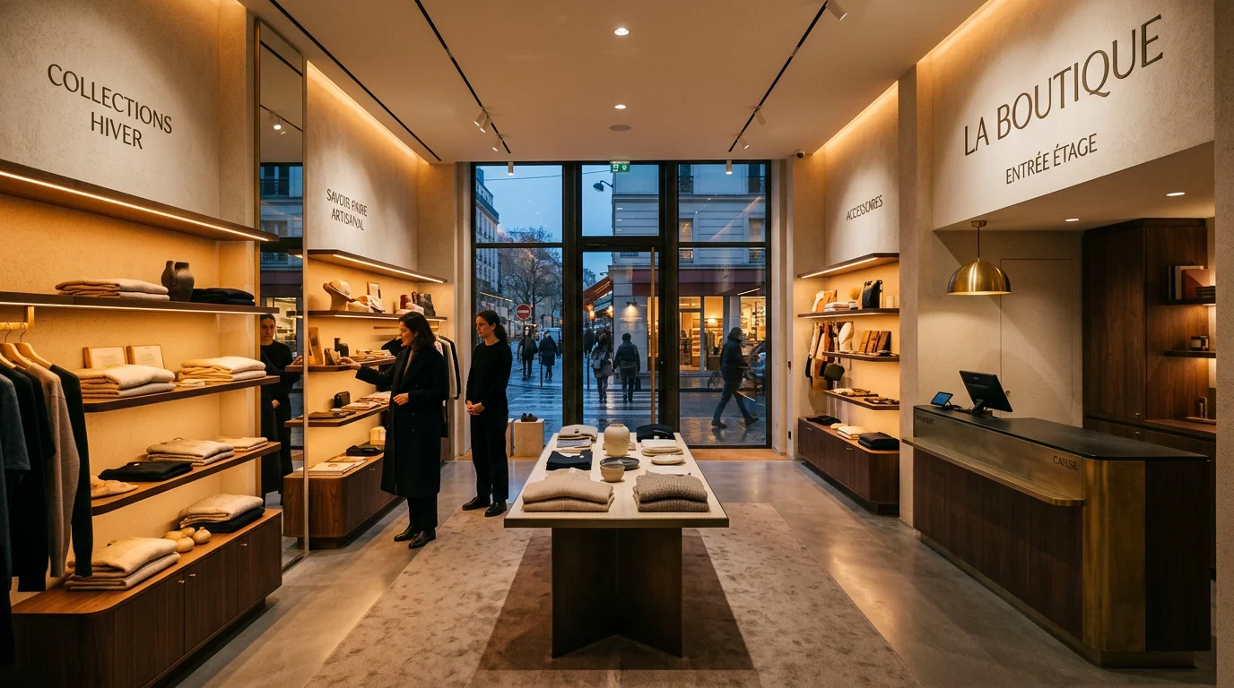 Intérieur de boutique moderne mis en valeur par un éclairage architectural soigné