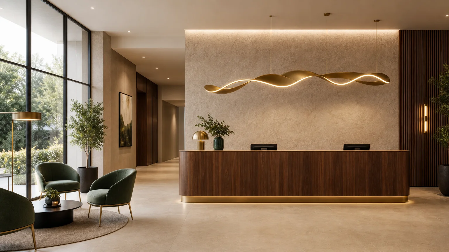 Lobby d’hôtel éclairé avec élégance et confort