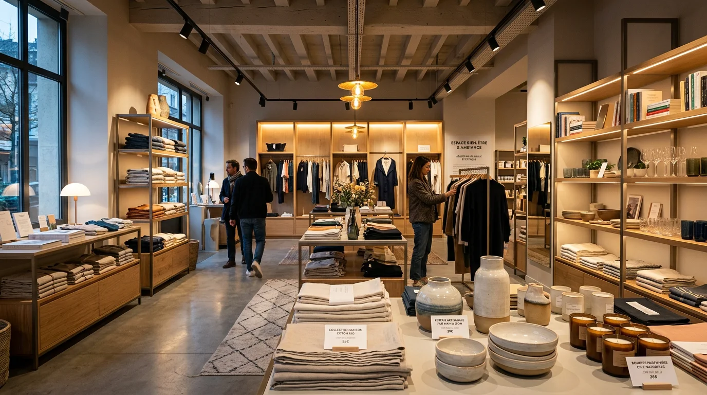 Espace commercial mis en valeur par un éclairage architectural sur mesure