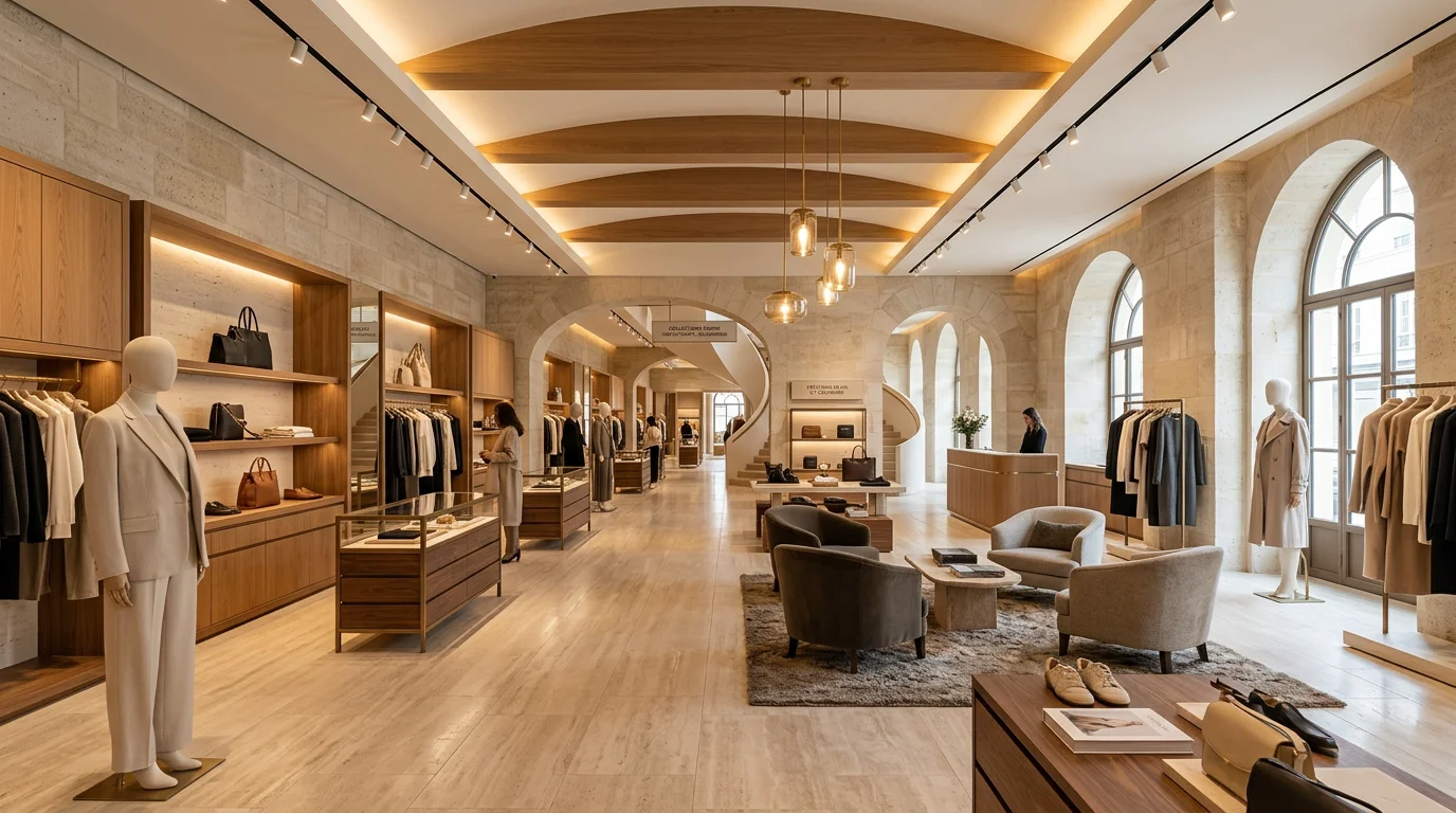 Intérieur d'une boutique de luxe sublimé par un éclairage sur-mesure en plusieurs couches