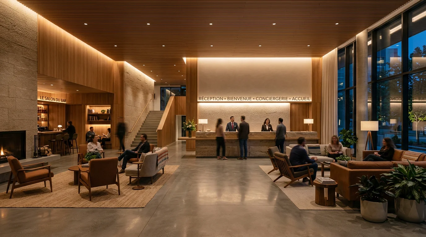 Hall d'hôtel contemporain éclairé par un système LED performant et confortable