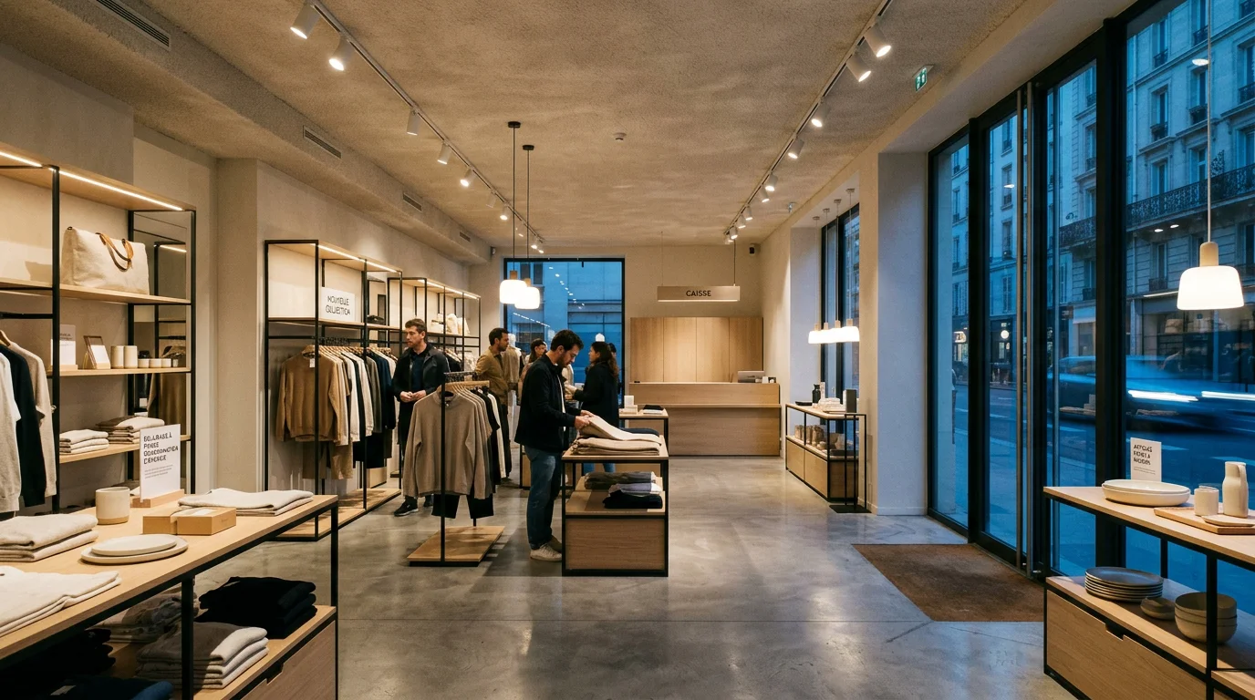 Boutique moderne éclairée par des LED performantes mettant en valeur les produits