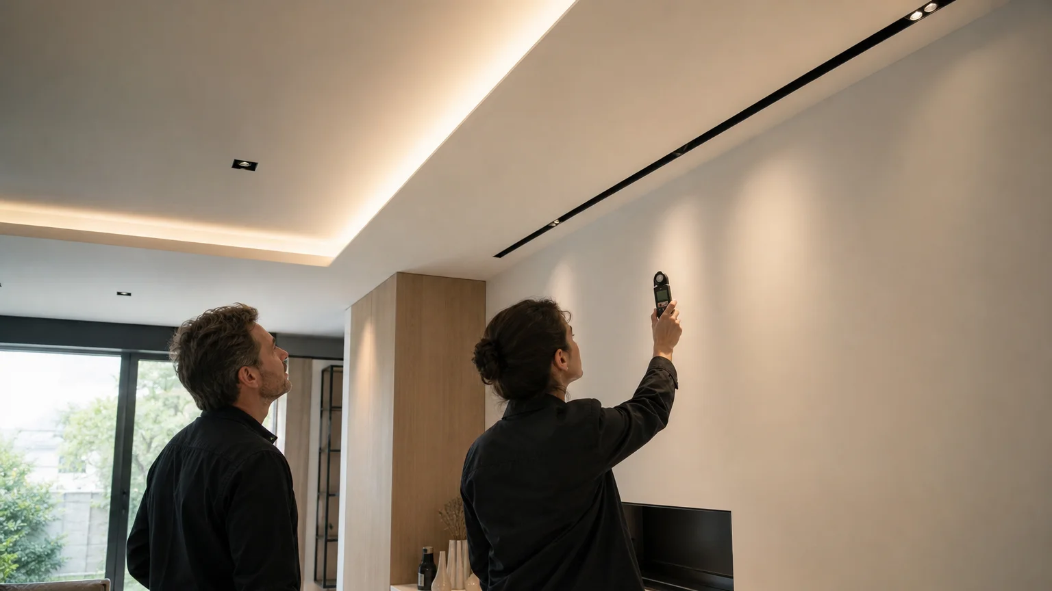 Faux plafond contemporain diffusant une lumière indirecte douce