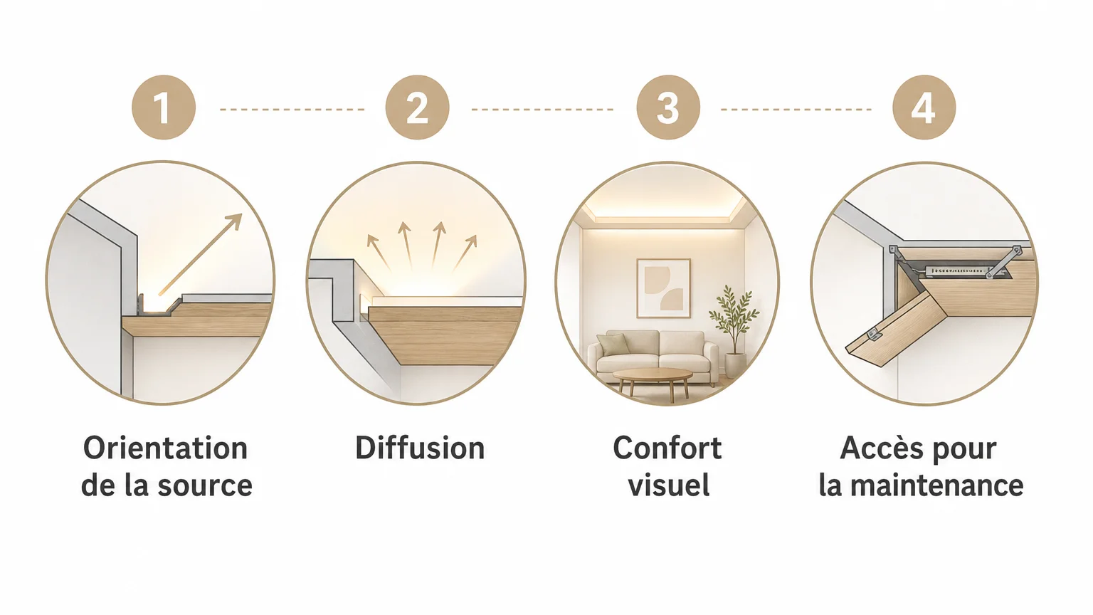 Checklist des critères de sélection pour un éclairage indirect intégré au plafond