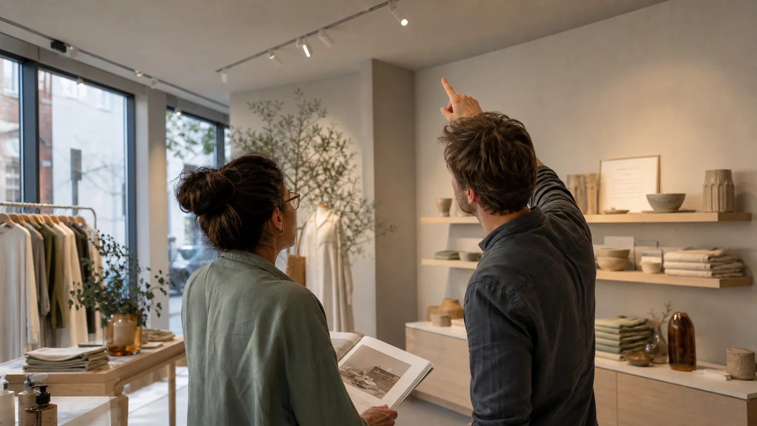 Professionnels évaluant la qualité d’un éclairage LED dans un espace commercial