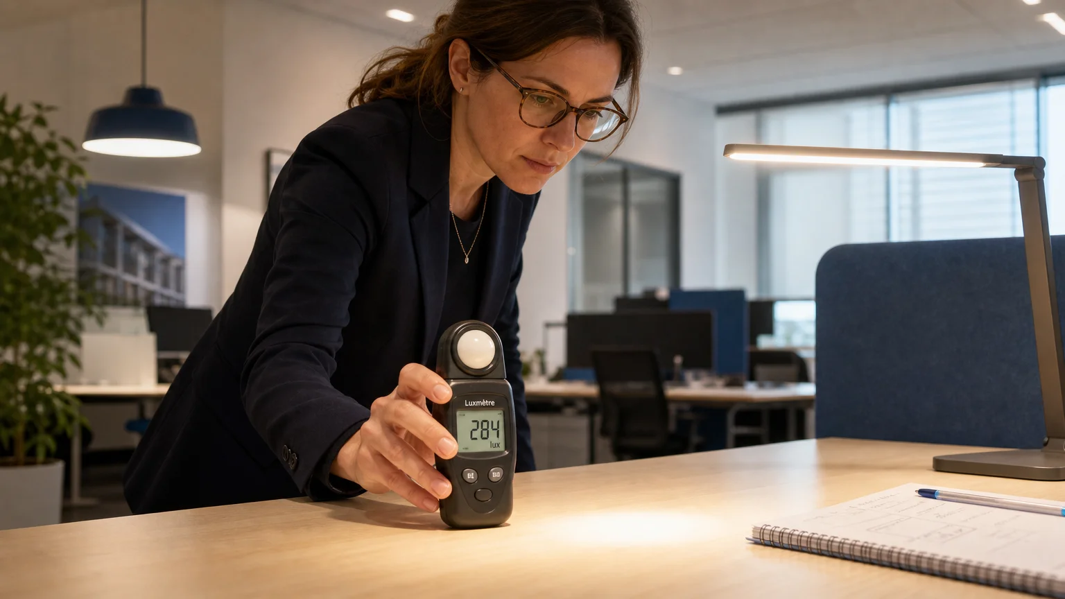 Mesure de l’éclairement d’un poste de travail pendant un audit lumière