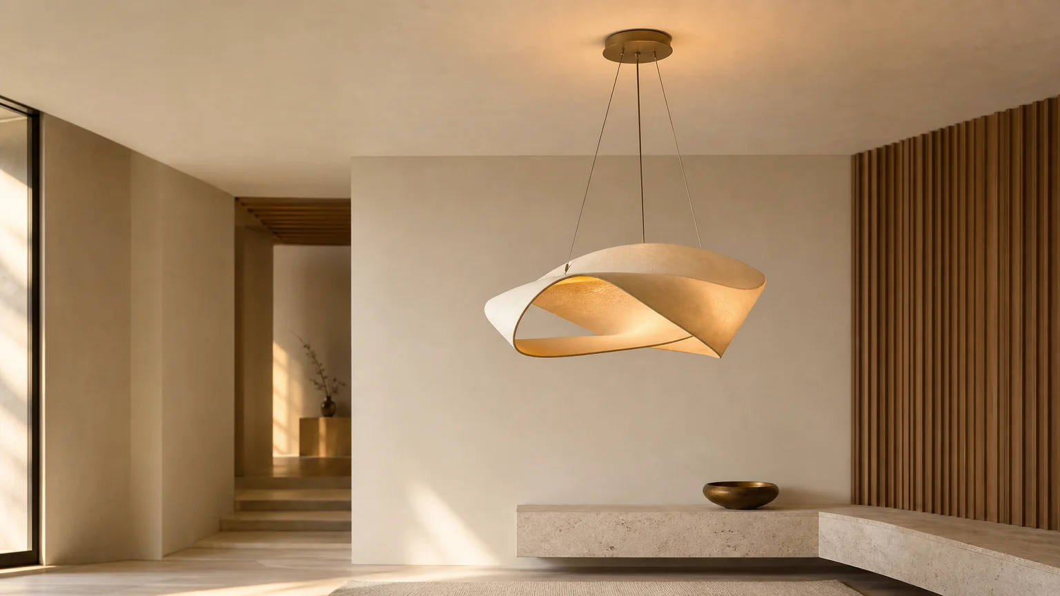 Luminaire design italien sculptural dans un intérieur contemporain