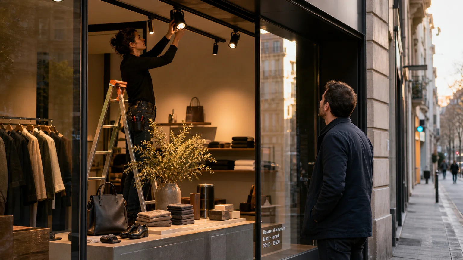 Réglage d’un projecteur pour limiter les reflets dans une vitrine