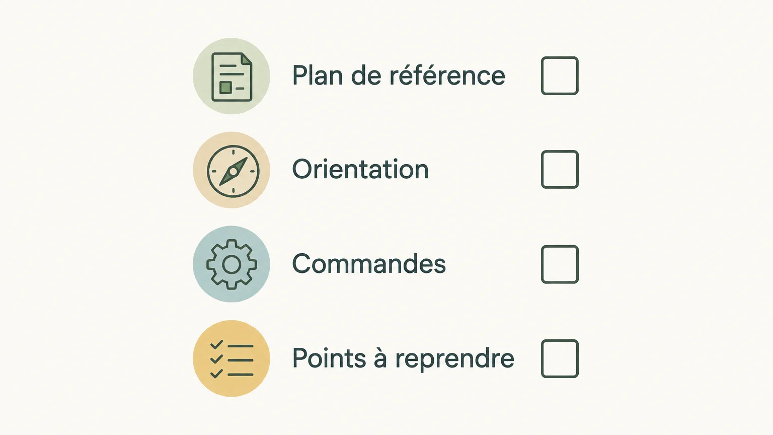 Checklist des contrôles du focusing avant ouverture